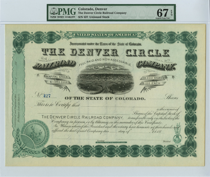 Denver Circle Railroad Co. - Stock Certificate